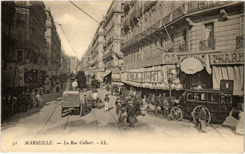 Carte postale ancienne Marseille - La Rue Colbert à Marseille