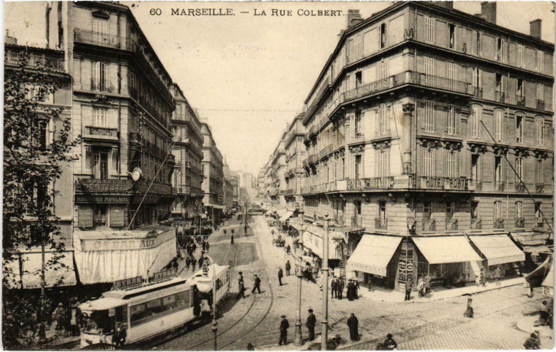 Carte postale ancienne Marseille - La Rue Colbert à Marseille