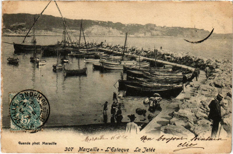 Carte postale ancienne Marseille - L'Estaque La Jetee à Marseille