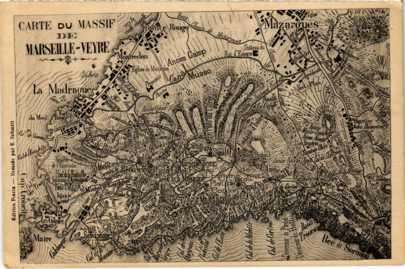 Carte postale ancienne Marseille - Carte du Massif de Marseille - Veyre à Marseille
