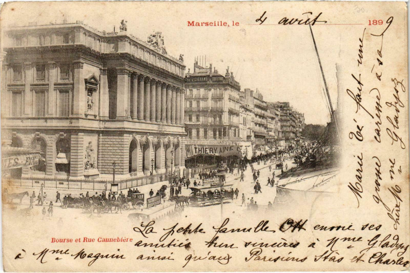 Carte postale ancienne Marseille - Bourse et Rue Cannebiere à Marseille