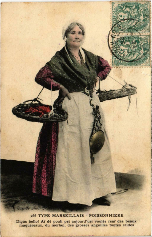 Carte postale ancienne Marseille - Types Marseillais Poissoniere à Marseille