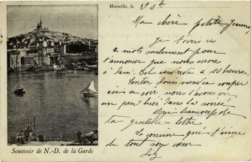 Carte postale ancienne Marseille - Souvenir de N.-D. de la Garde à Marseille
