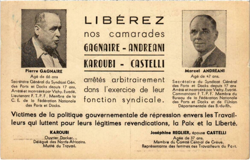 Carte postale ancienne Marseille - Liberez nos camarades à Marseille