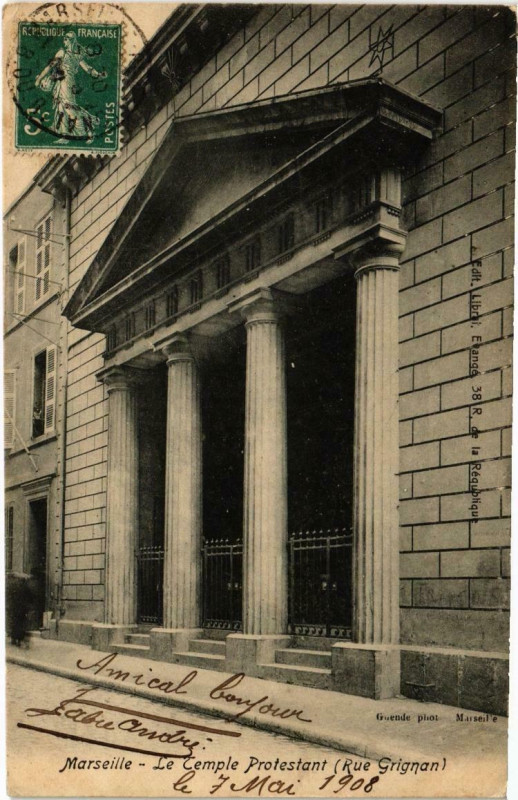 Carte postale ancienne Marseille - La Temple Protestant (Rue Grignan) à Marseille