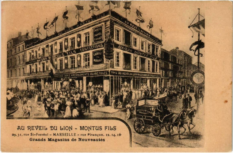 Carte postale ancienne Marseille - Au Reveil du Lion Montus Fils Grand Magasins à Marseille