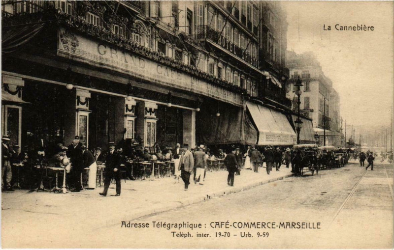 Carte postale ancienne Marseille - La Cannebiere Café Commerce à Marseille