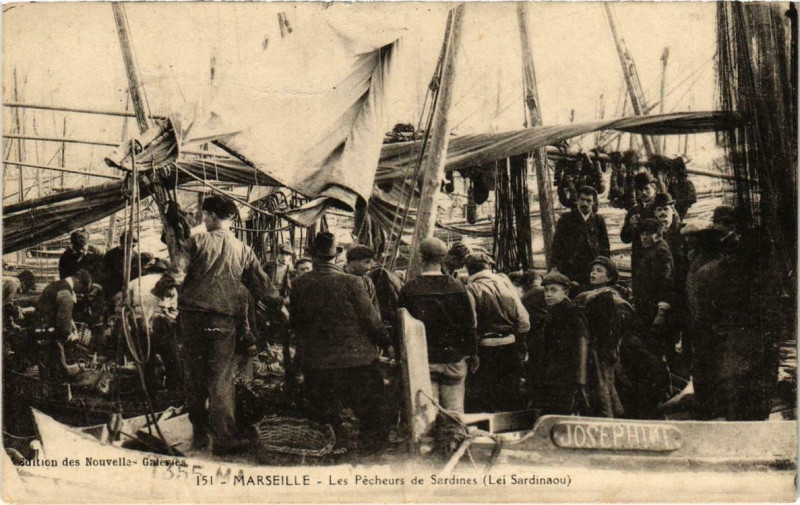 Carte postale ancienne Marseille - Les Pecheurs de Sardines (Les Sardinaou) à Marseille