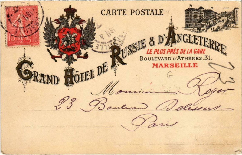 Carte postale ancienne Marseille - Grand Hotel de Russie & D'Angleterre à Marseille