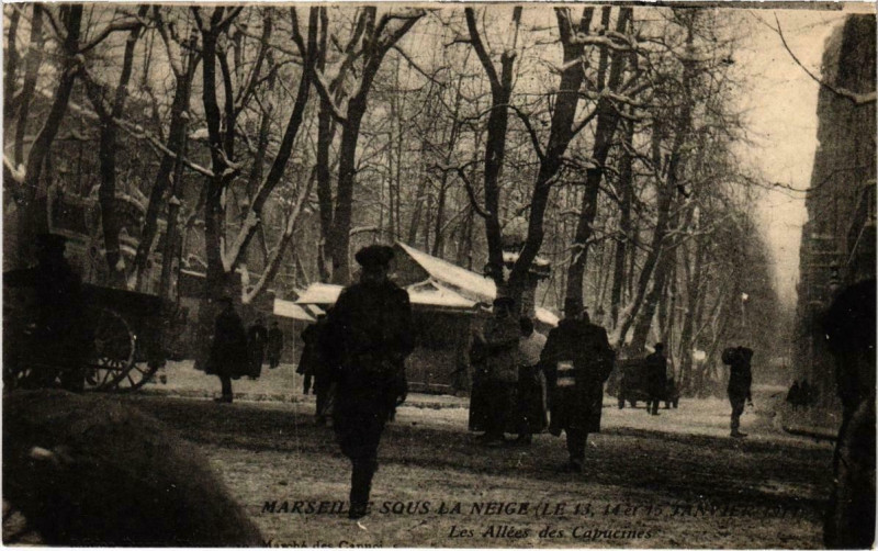 Carte postale ancienne Marseille - Sous la Neige (Le 13, 14 et 15 Janvier 1914) à Marseille