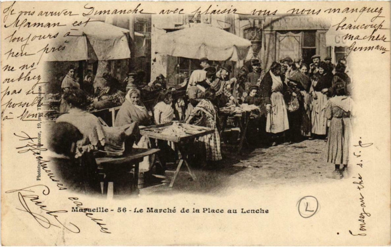 Carte postale ancienne Marseille - Le Marche de la Place au Lenche à Marseille
