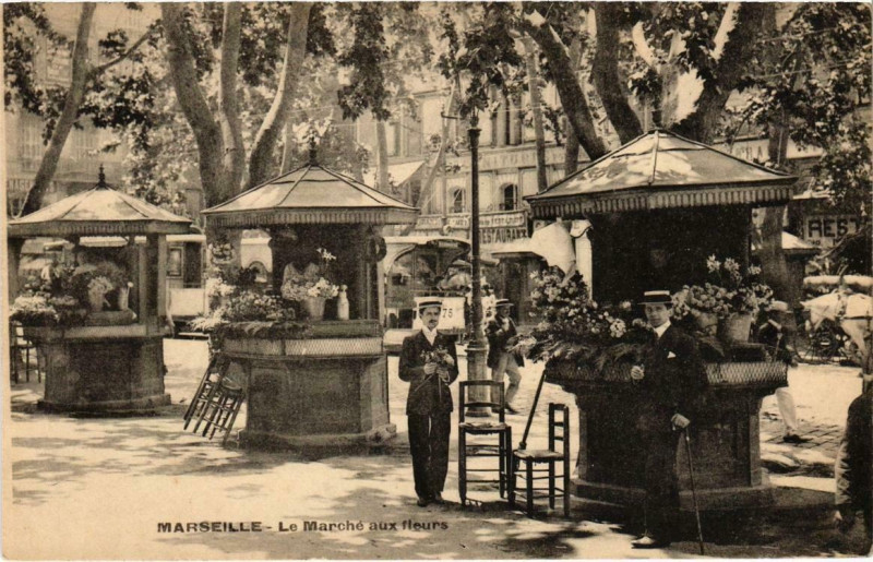 Carte postale ancienne Marseille - Le Marche aux fleurs à Marseille