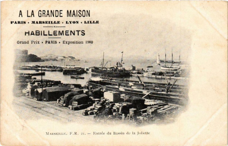 Carte postale ancienne A La Grande Maison Habillements. Entrée Marseille publicite à Marseille