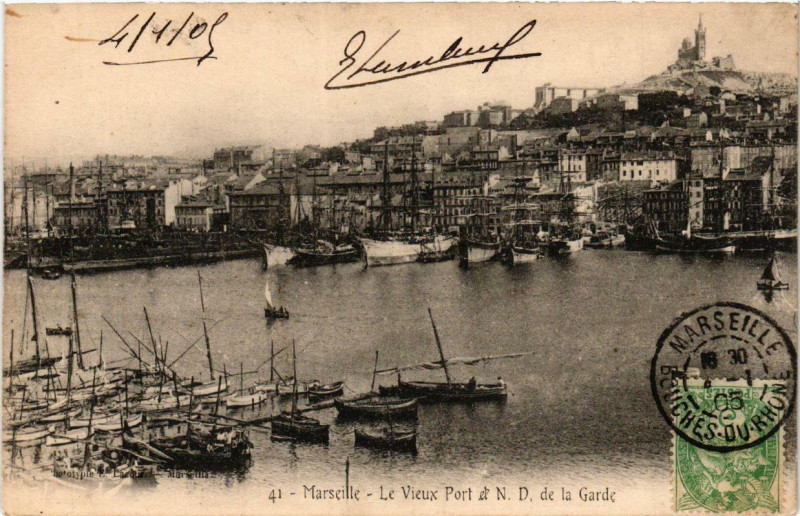 Carte postale ancienne Marseille Le Vieux Port et N.D. de la Garde. à Marseille