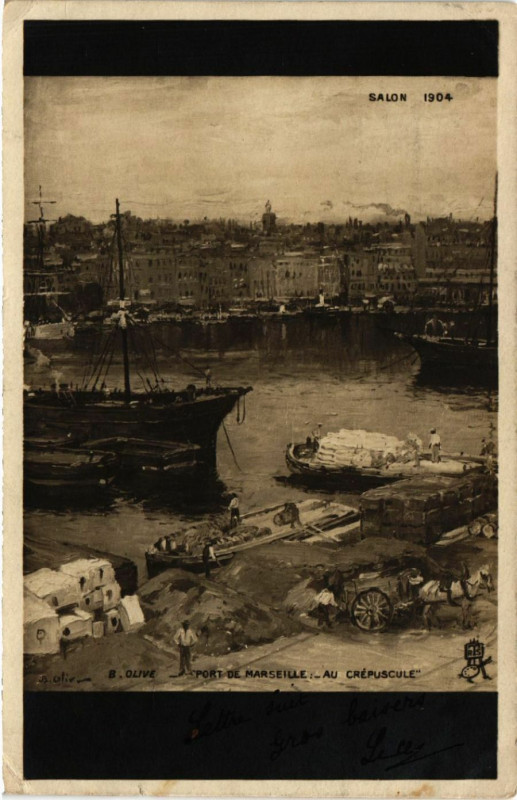 Carte postale ancienne Port de Marseille. Au Crepuscule. à Marseille