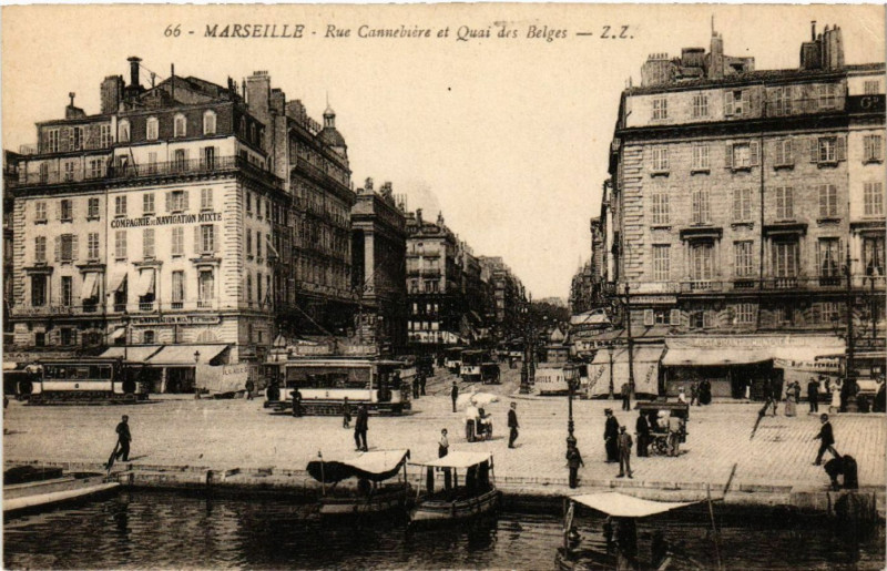 Carte postale ancienne Marseille Rue Cannebiere et Quai des Belges à Marseille