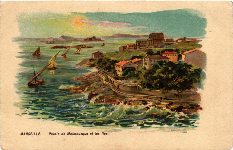 Carte postale ancienne Marseille Pointe de Malmousque et les Iles à Marseille