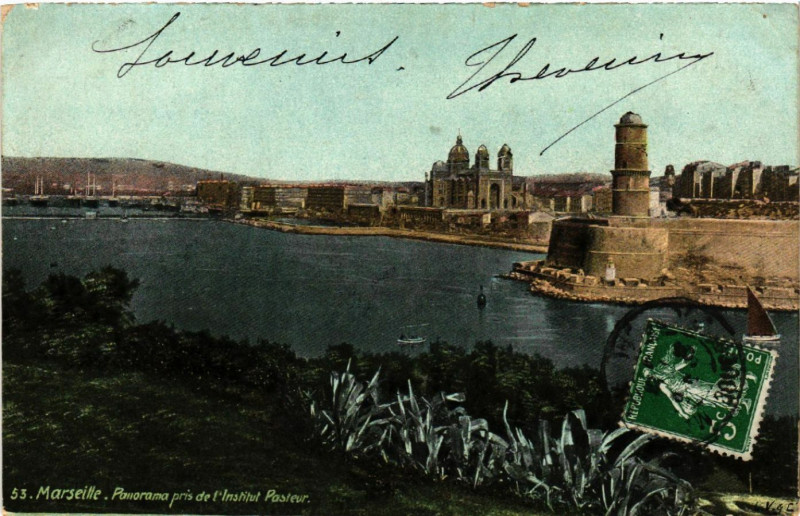 Carte postale ancienne Marseille Panorama pris de l'Institut Pasteur à Marseille