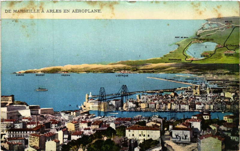 Carte postale ancienne De Marseille a Arles en Aeroplane à Marseille