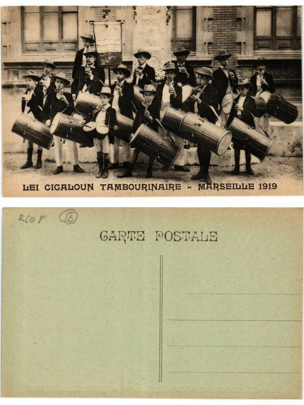 Carte postale ancienne Lei Cigaloun Tambourinaire Marseille 1919 à Marseille