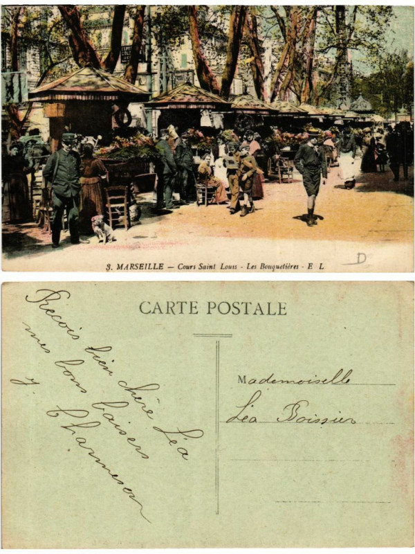 Carte postale ancienne 3 Marseille Cours St-Louis Les Bouquetieres à Marseille
