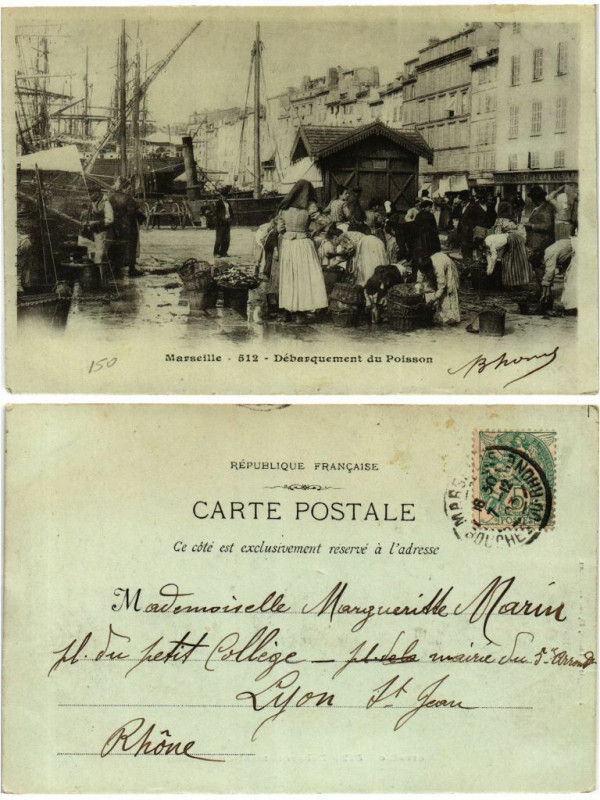 Carte postale ancienne Marseille - 512 - Débarquement du Poisson à Marseille