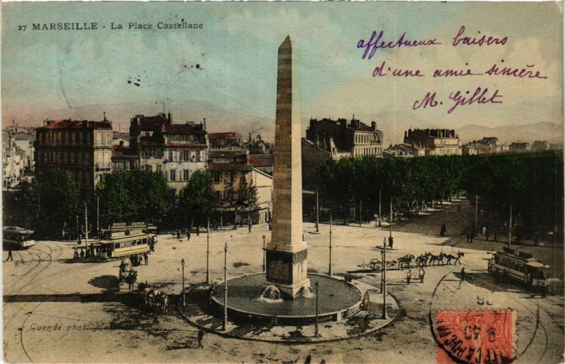 Carte postale ancienne Marseille La Place Castellane à Marseille