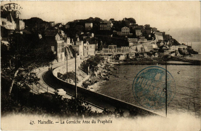 Carte postale ancienne Marseille La Corniche anse du Prophete à Marseille