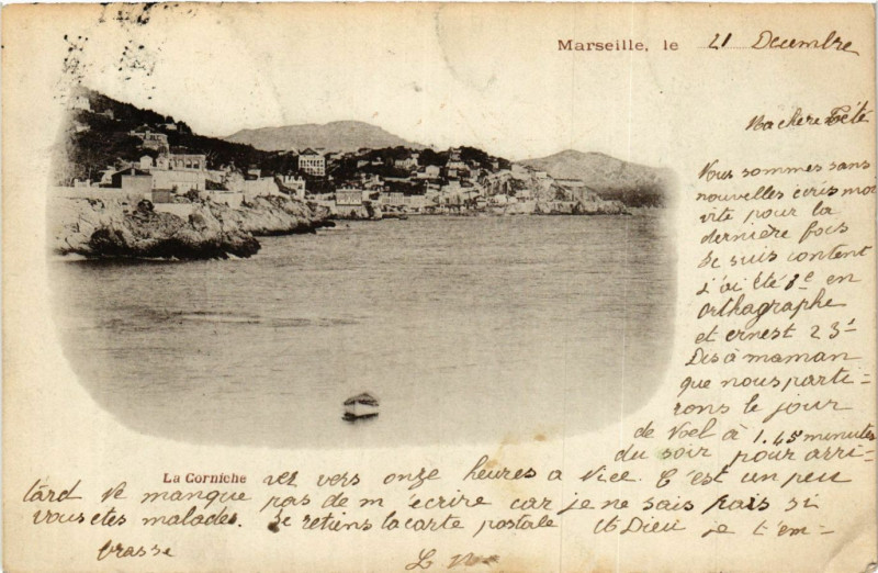 Carte postale ancienne Marseille La Corniche à Marseille