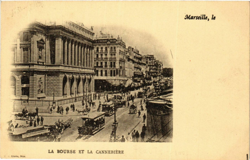 Carte postale ancienne Marseille la Bourse et la Cannebiere à Marseille