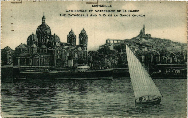 Carte postale ancienne Marseille Cathedrale et N.D. de la Garde à Marseille