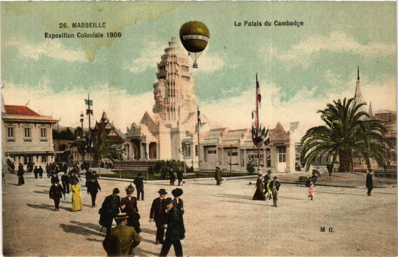 Carte postale ancienne Expo coloniale Marseille 1906 Le Palais du Cambodge à Marseille