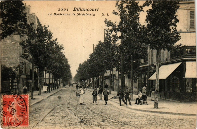 Carte postale ancienne Billancourt Le Boulevard de Strasbourg