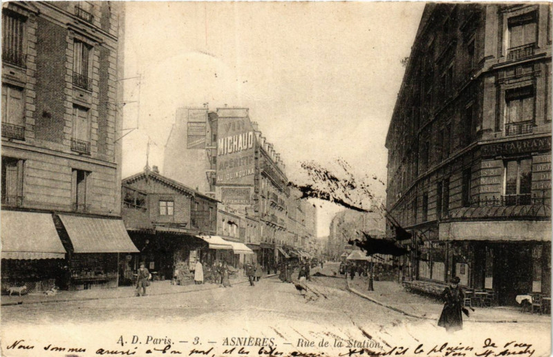 Carte postale ancienne Asnieres Rue de la Station