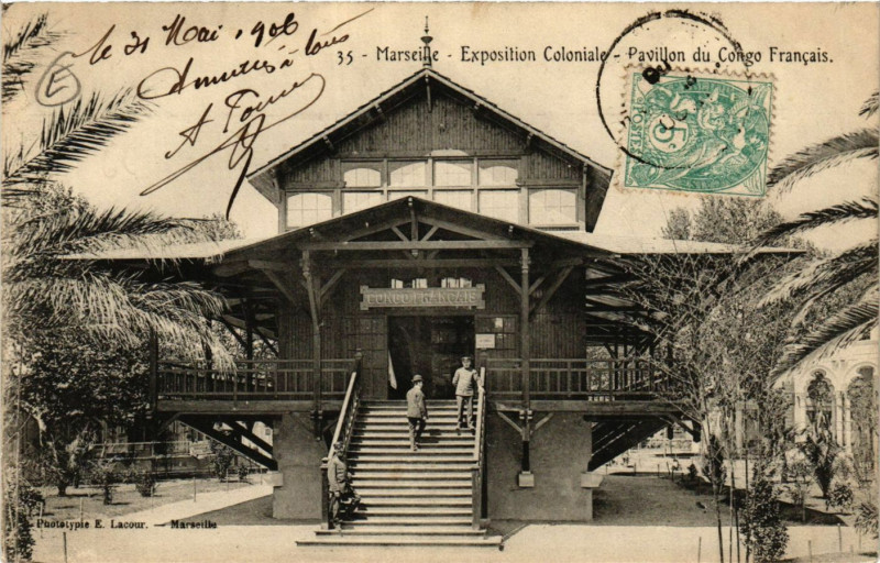 Carte postale ancienne Marseille Expo Coloniale-Pavillon du Congo Francais à Marseille