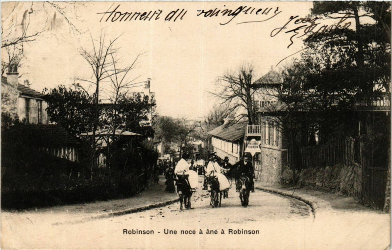 Carte postale ancienne Robinson Une noce á áne á Robinson