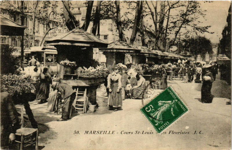 Carte postale ancienne Marseille Cours St-Louis-Les Fleuristes à Marseille
