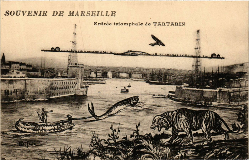 Carte postale ancienne Souvenir de Marseille Entree triomphale de Tartarin à Marseille