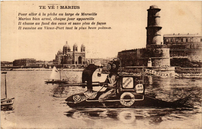 Carte postale ancienne Marseille Te Ve! Marius à Marseille