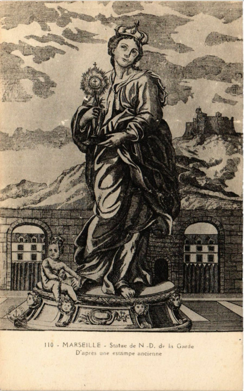 Carte postale ancienne Marseille Sttue de N.D. de la Garde à Marseille