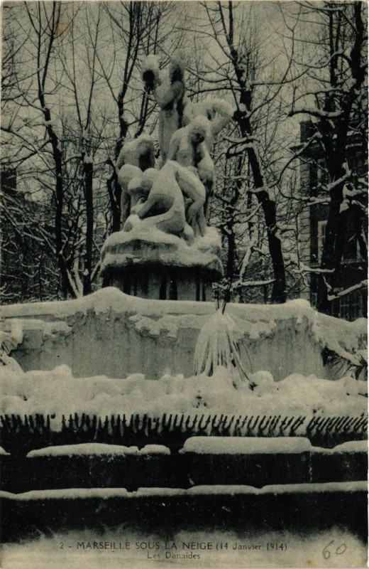 Carte postale ancienne Marseille sous la neige. Les Danaides à Marseille