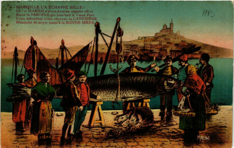 Carte postale ancienne Marseille Marius la sardine à Marseille