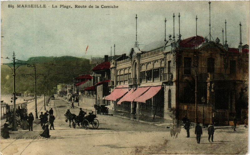 Carte postale ancienne Marseille La Plage Route de la Corniche à Marseille