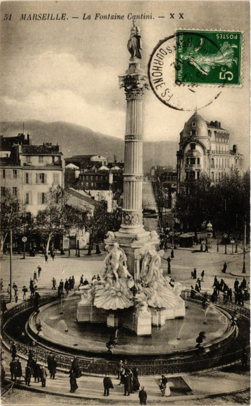 Carte postale ancienne Marseille La Fontaine Cantini à Marseille
