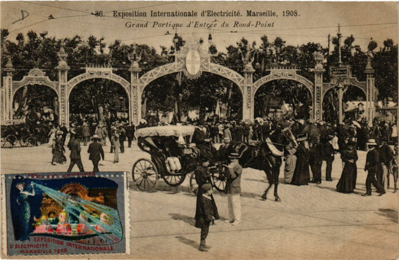 Carte postale ancienne Expo d'electricite Marseille 1908 Grand Portique d'Entree à Marseille