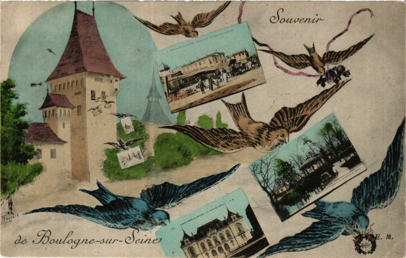 Carte postale ancienne Boulogne sur Seine Souvenir
