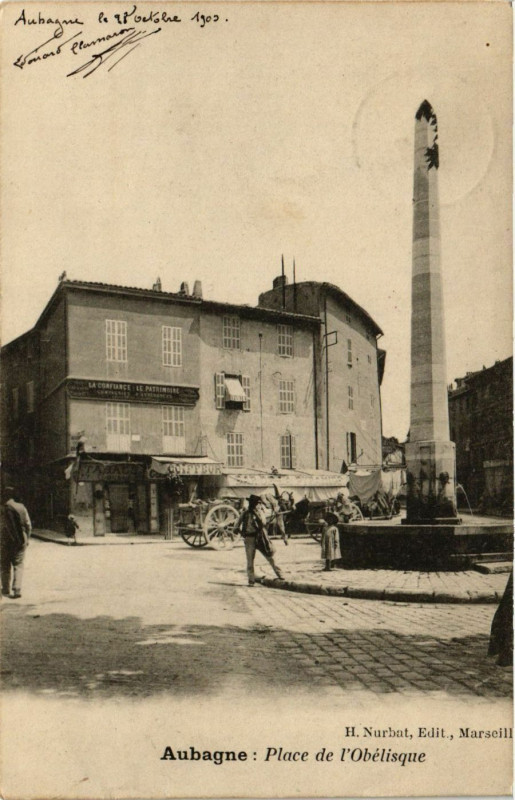 Carte postale ancienne AUBAGNE: Place de l'Obelisque à Aubagne