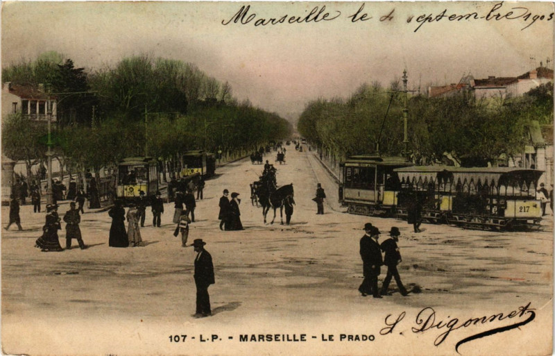 Carte postale ancienne Marseille - Le Prado à Marseille
