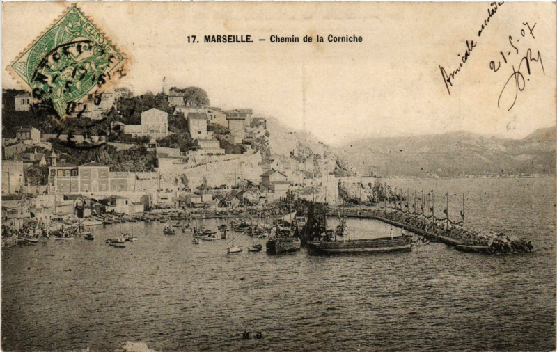 Carte postale ancienne Marseille - Chemin de la Corniche à Marseille