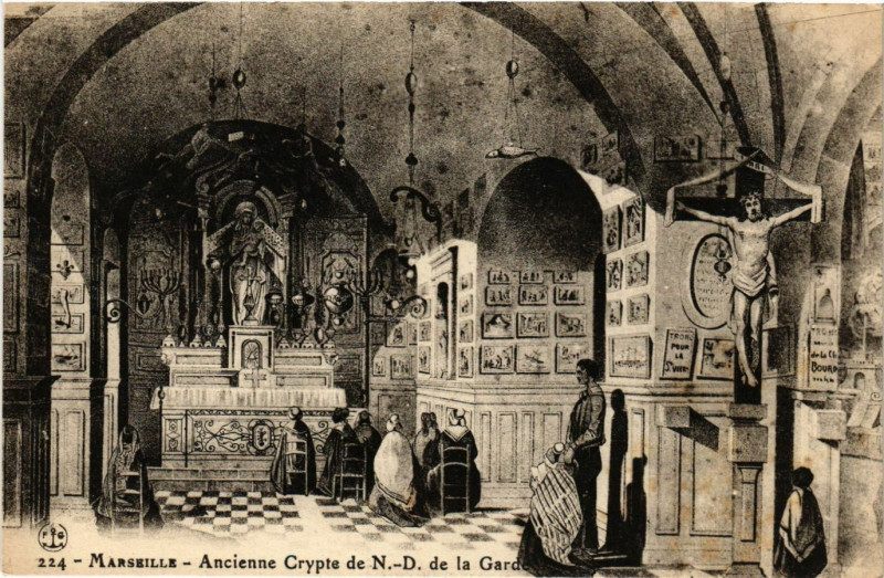 Carte postale ancienne Marseille - Ancienne Crypte de N.-D. de la Garde à Marseille
